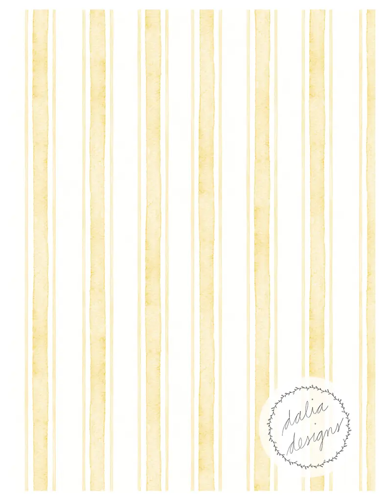 A pattern of vertical stripes in soft yellow tones on a white background, featuring a decorative logo in the corner that reads 'dalia designs'.