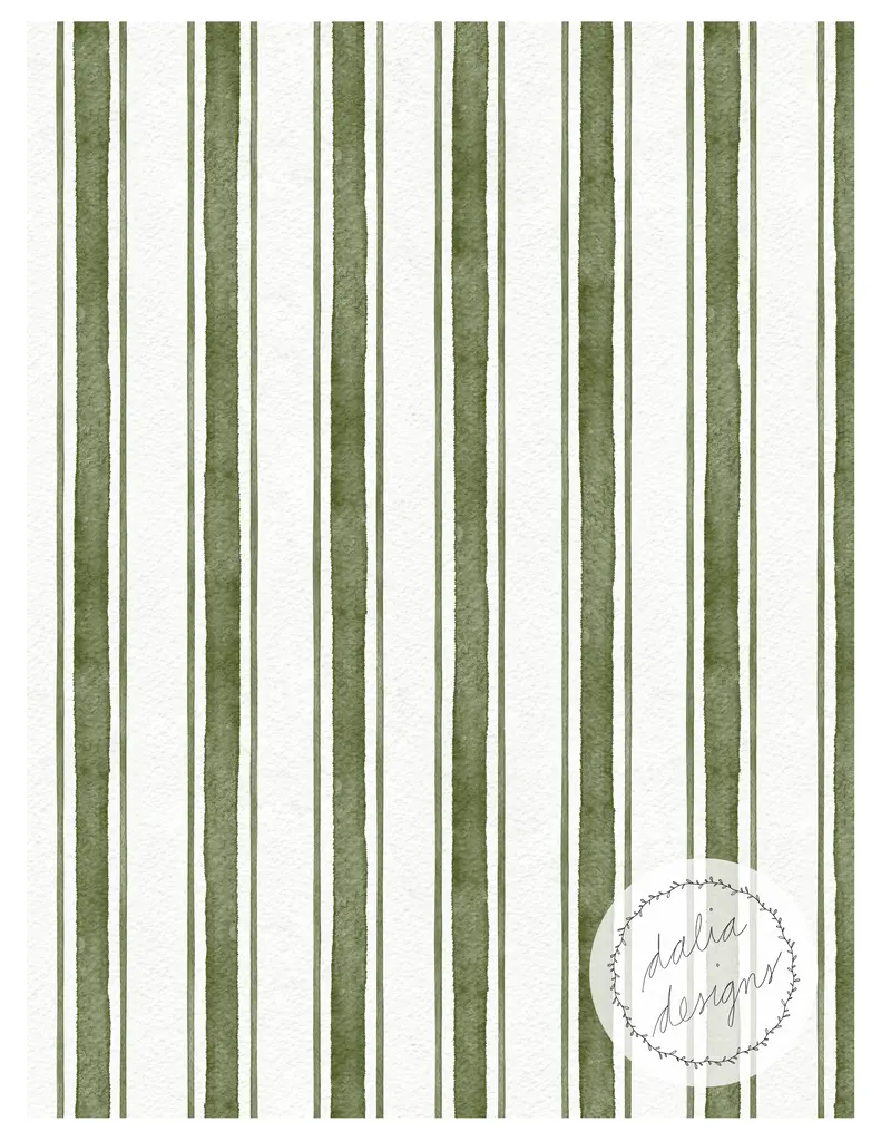 A textured background featuring vertical green watercolor stripes on a white paper surface, with a logo in the bottom right corner.