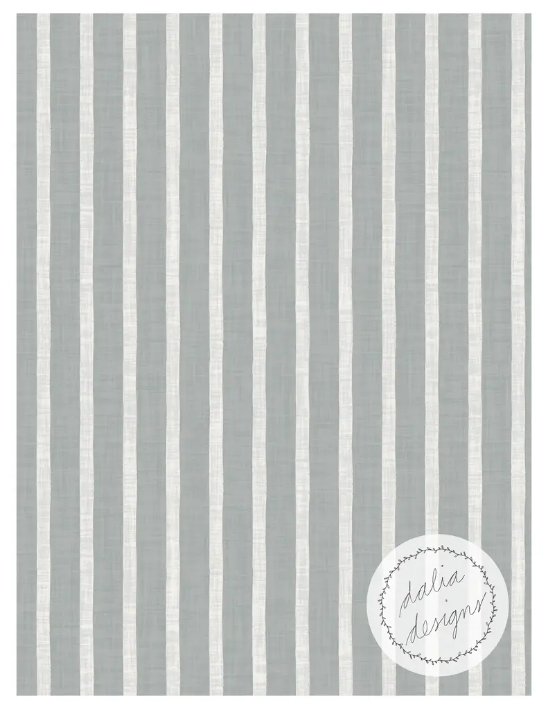 A fabric pattern featuring alternating vertical stripes in gray and white with a subtle texture.