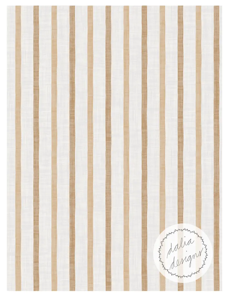 A textured fabric pattern featuring vertical stripes in beige and white, with a logo in the lower right corner that reads 'dalia designs'.