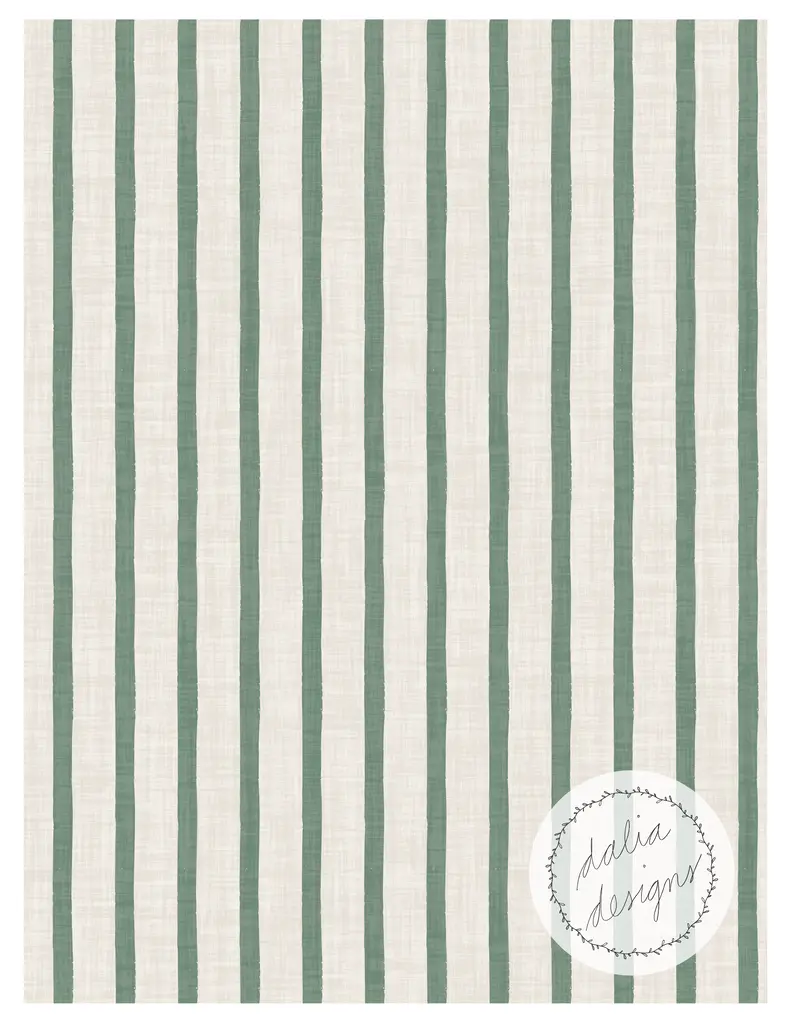 Pattern design featuring vertical stripes in soft green on a textured cream background, with a logo watermark at the bottom right corner.