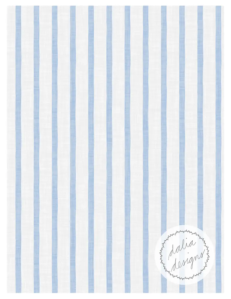 Graphic design featuring alternating light blue and white vertical stripes with a circular logo in the bottom right corner that says 'dalia designs'.